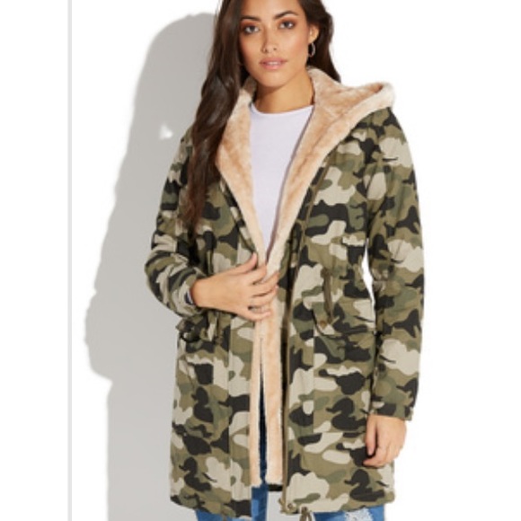 Shoe Dazzle Jackets & Blazers - Camo Jacket Coat Parka Hoodie Removable fur Large